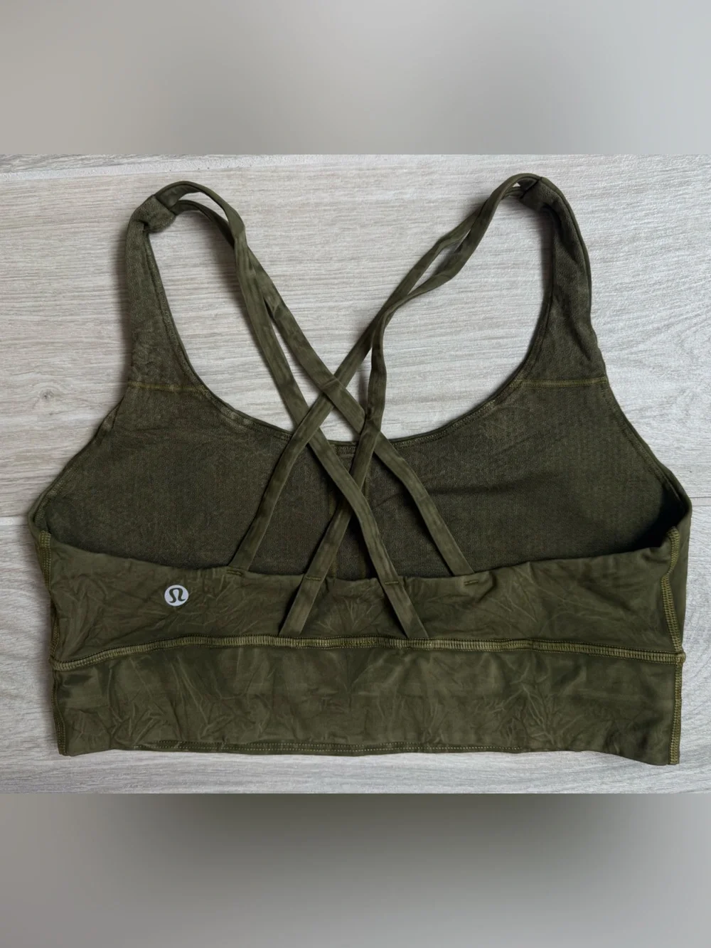 Lululemon Womens 10 Energy Bra Longline Nulux Wash Ice Wash Moss Green Athletic